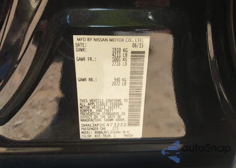 2015 Nissan Altima 2.5 Sv z USA, uszkodzony, nr VIN 1N4AL3AP5FC473222